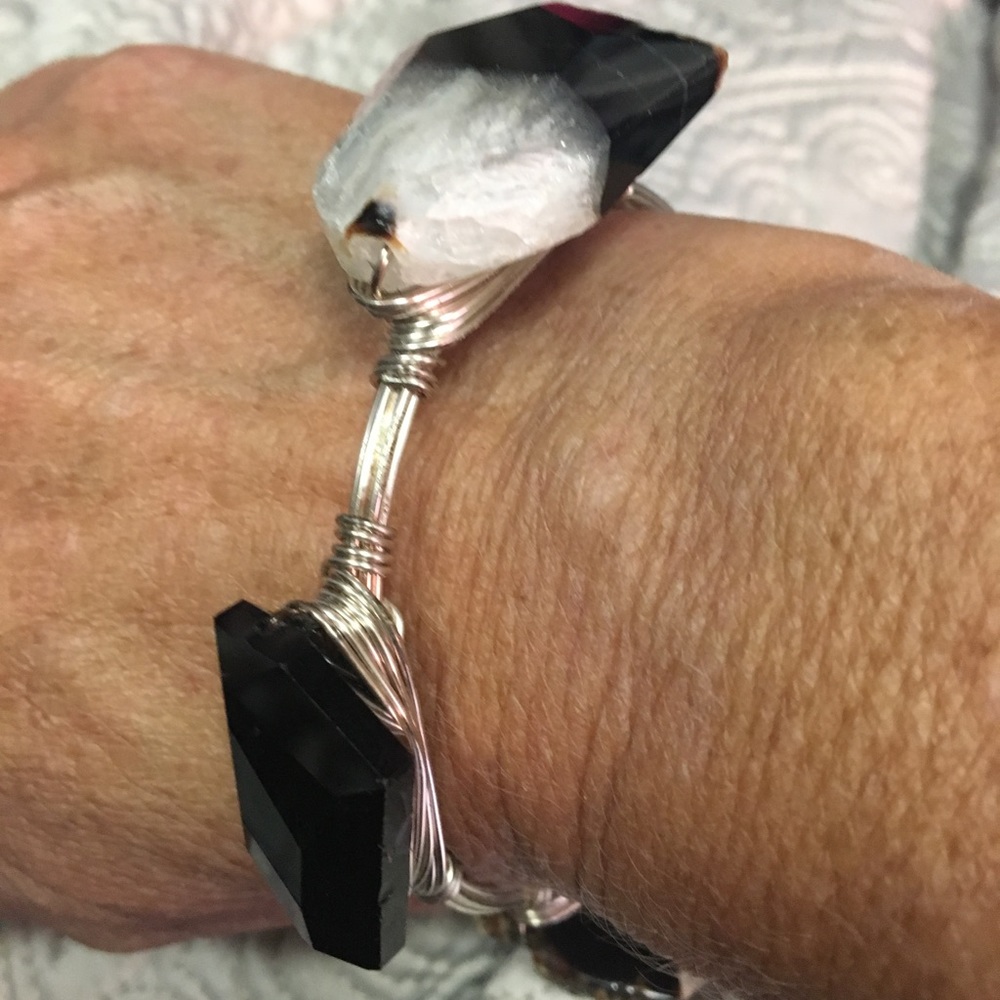 Beautiful handmade silver/black gemstone bracelet